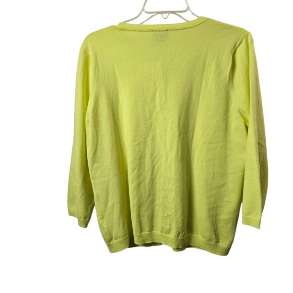 Talbots Petites Pima Cotton 3/4 Sleeve Button Front Cardigan Chartreusi Knit XLP - Picture 2 of 13